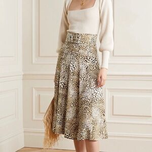 Faithfull The Brand Luda Animal Print Belted Midi Skirt 6